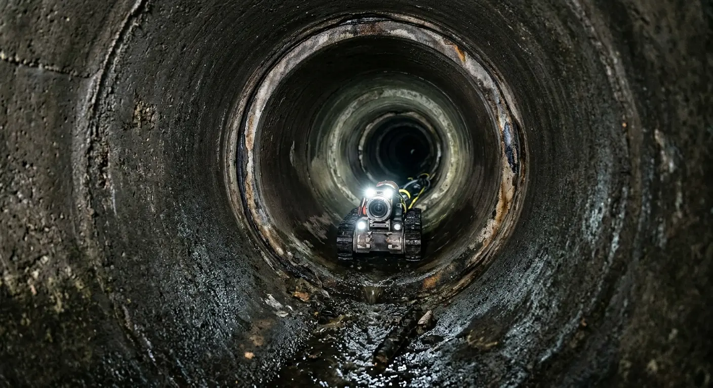 Robotic sewer camera inspecting pipe interior for Sewer Line Cleaning in Englewood